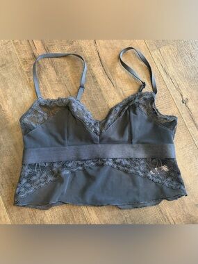 Lace Trim Mesh Bralette Camisole - Dark Grey